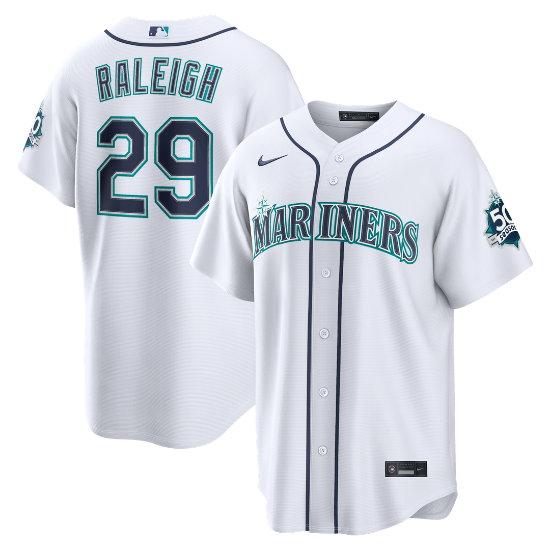 Cal Raleigh Seattle Mariners Home Stadium 50th Season Patch Jersey - White