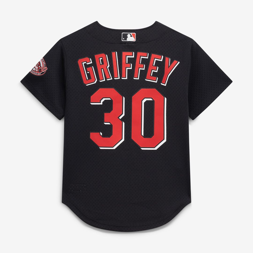 Ken Griffey Jr. Cincinnati Reds Cooperstown Collection Mesh Batting Practice Button - Up Jersey - Black