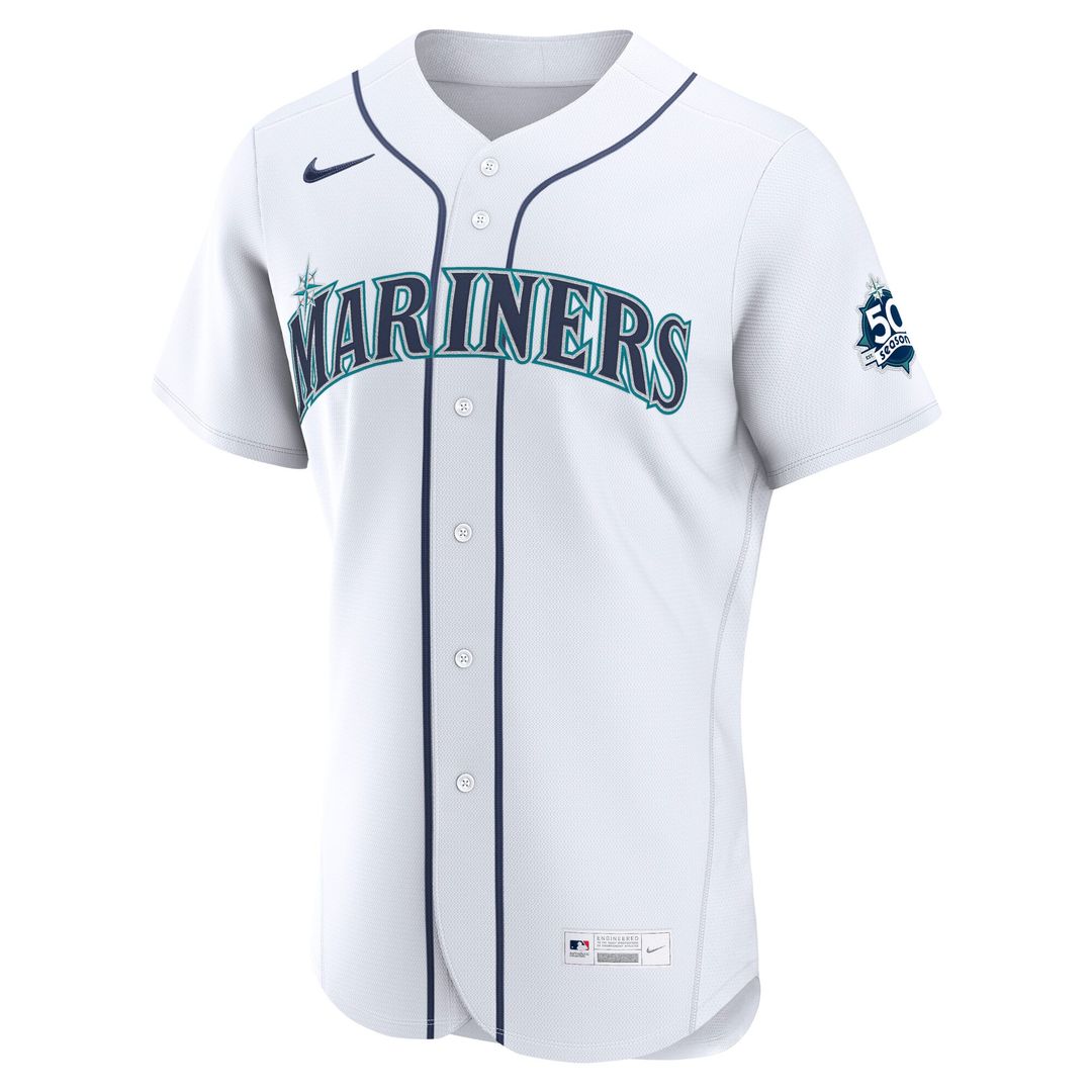 Seattle Mariners 50th Anniversary Patch Home Authentic Jersey - White