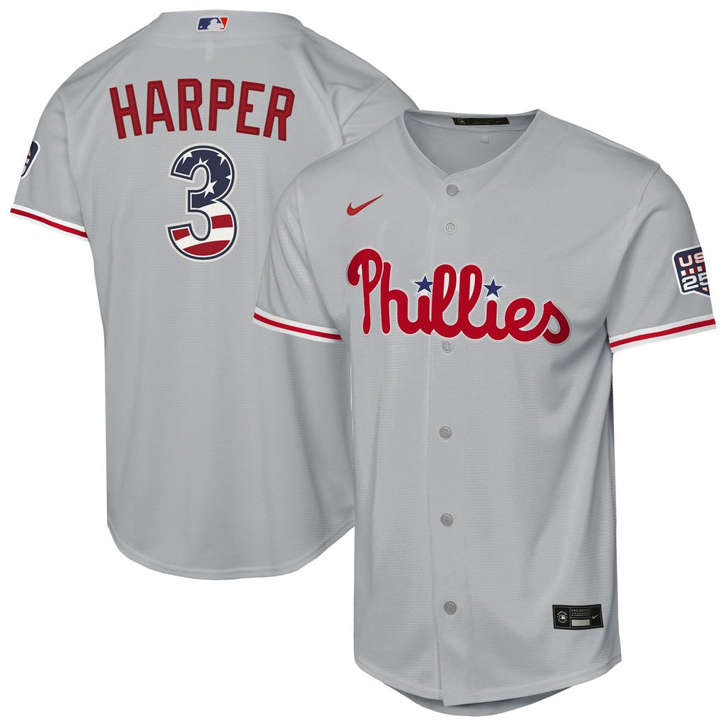 Bryce Harper Philadelphia Phillies Youth USA 250 Fourth of July Road Replica Jersey - Gray
