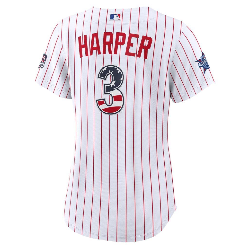2026 All - Star Edition Stars & Stripes Women's Philadelphia Phillies Bryce Harper White Stadium Jersey