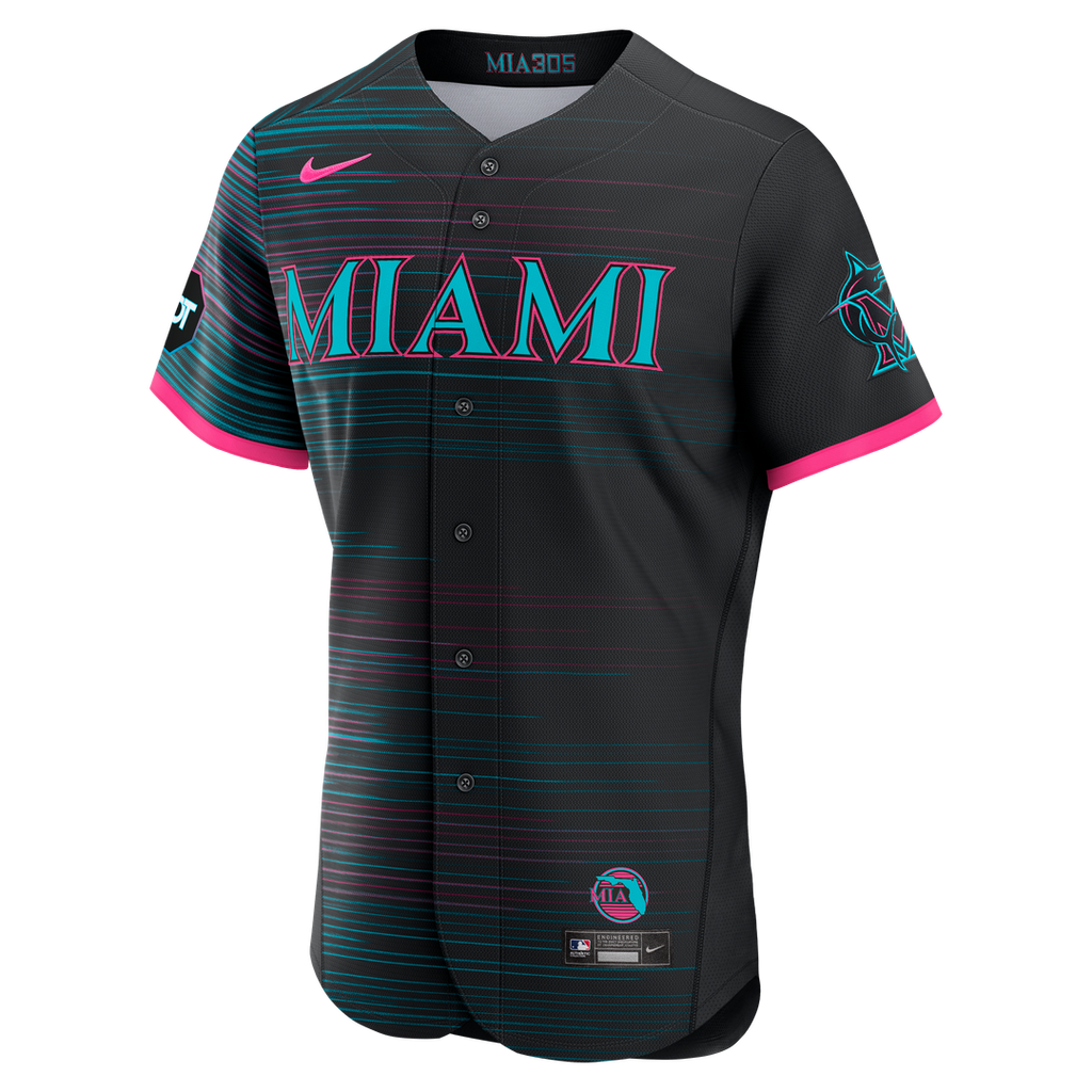 Miami Marlins City Connect Authentic Sponsor Patch Jersey - Black