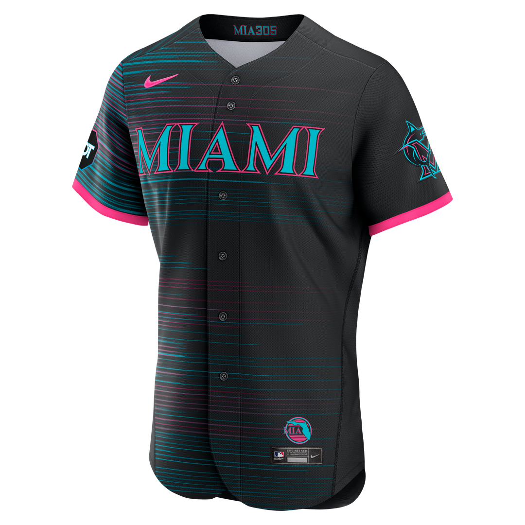 Miami Marlins City Connect Authentic Sponsor Patch Jersey - Black