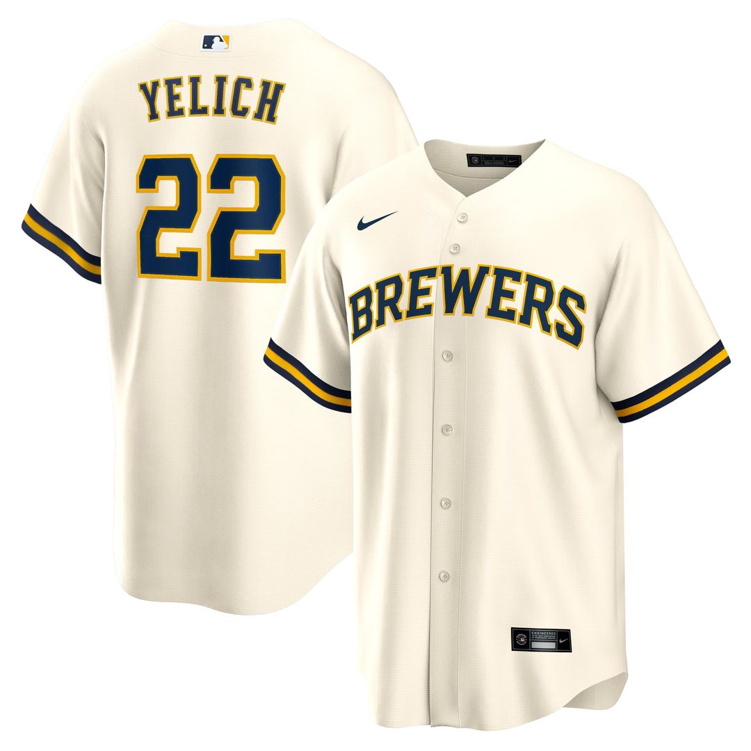 Christian Yelich Milwaukee Brewers Home Replica Player Jersey - Cream