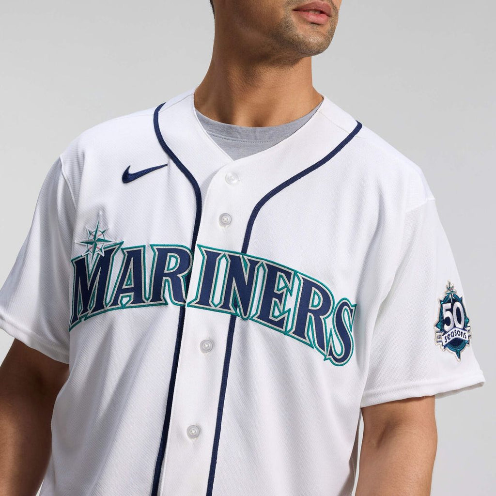 Seattle Mariners 50th Anniversary Patch Home Authentic Jersey - White