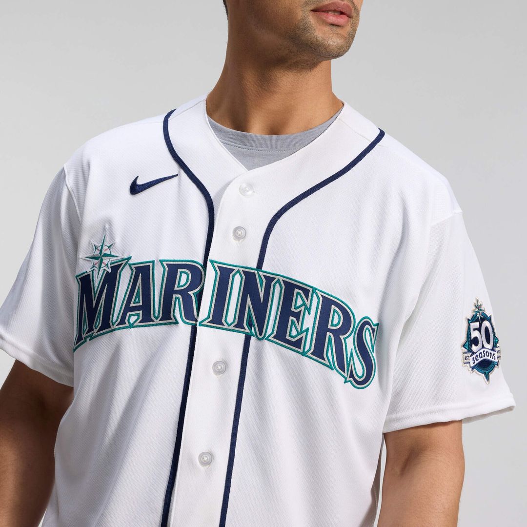 Seattle Mariners 50th Anniversary Patch Home Authentic Jersey - White
