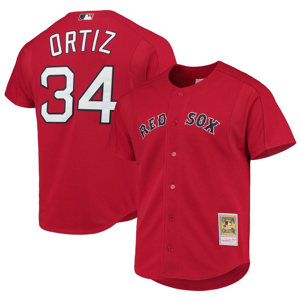 David Ortiz Boston Red Sox Cooperstown Collection Mesh Batting Practice Button - Up Jersey - Red