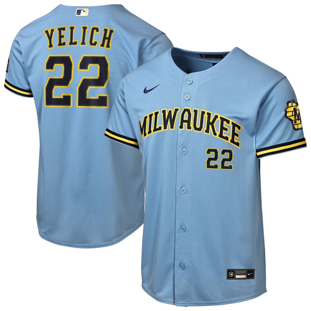 Christian Yelich Milwaukee Brewers Youth Road Stadium Jersey - Powder Blue