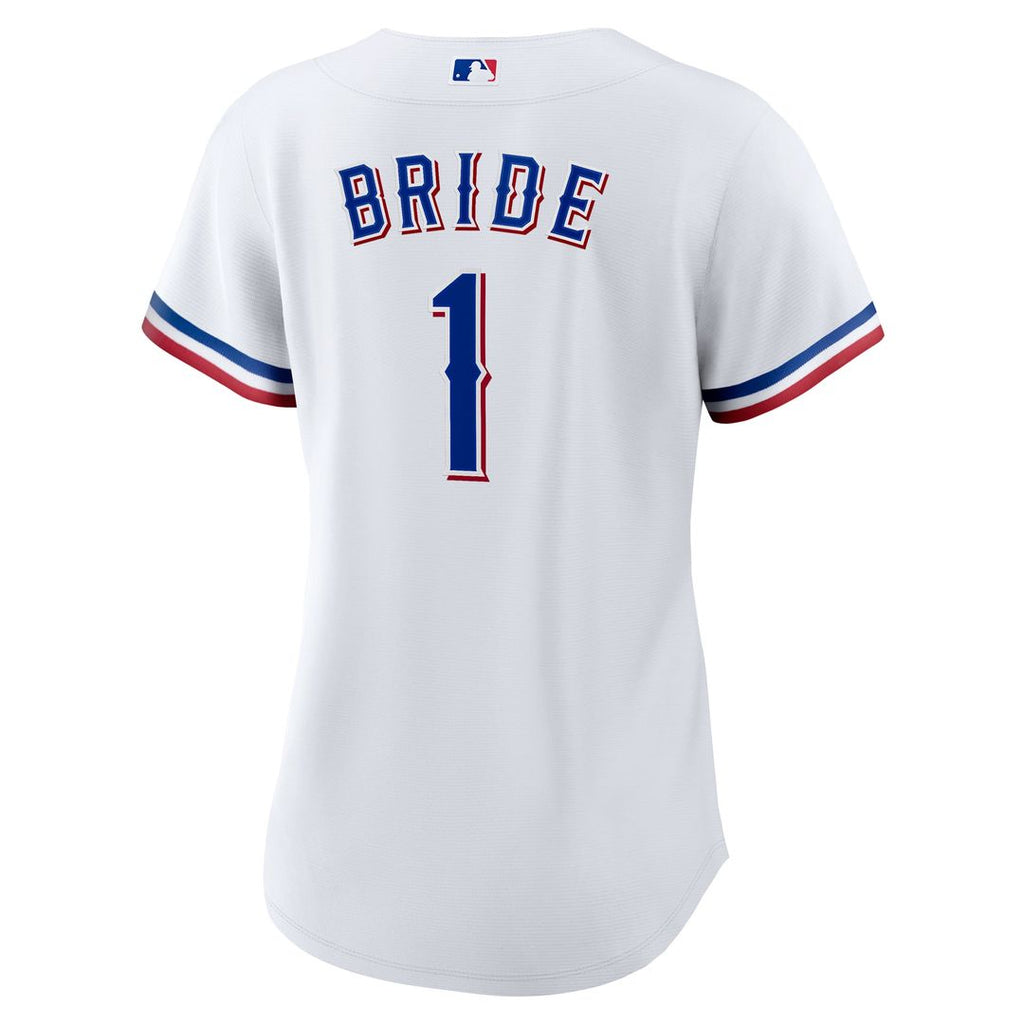 Texas Rangers Women's #1 Bride Home Replica Jersey - White