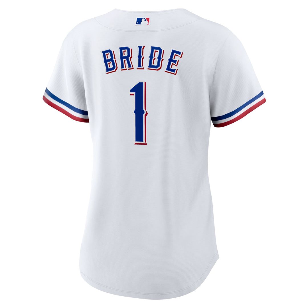 Texas Rangers Women's #1 Bride Home Replica Jersey - White