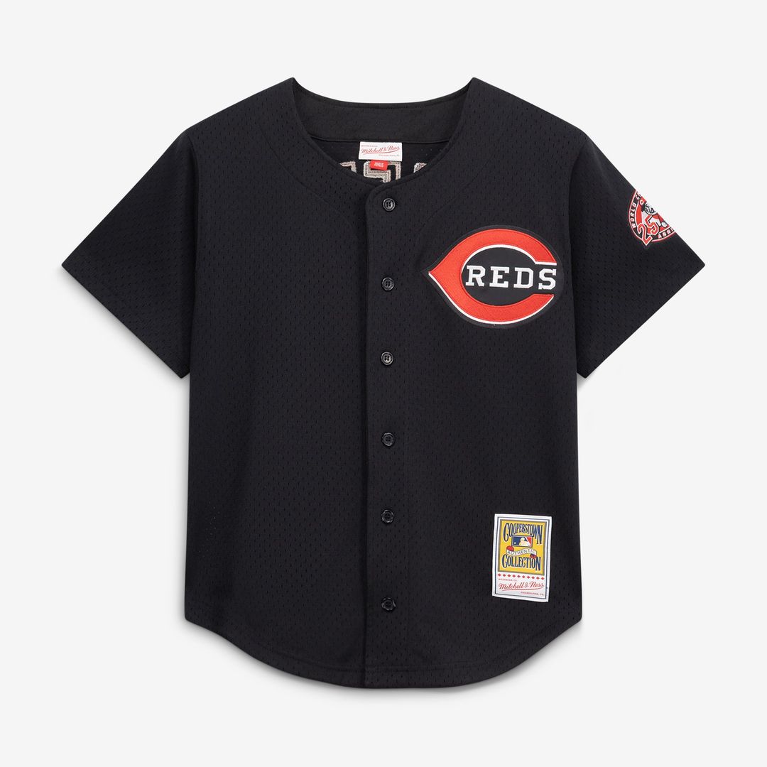 Ken Griffey Jr. Cincinnati Reds Cooperstown Collection Mesh Batting Practice Button - Up Jersey - Black