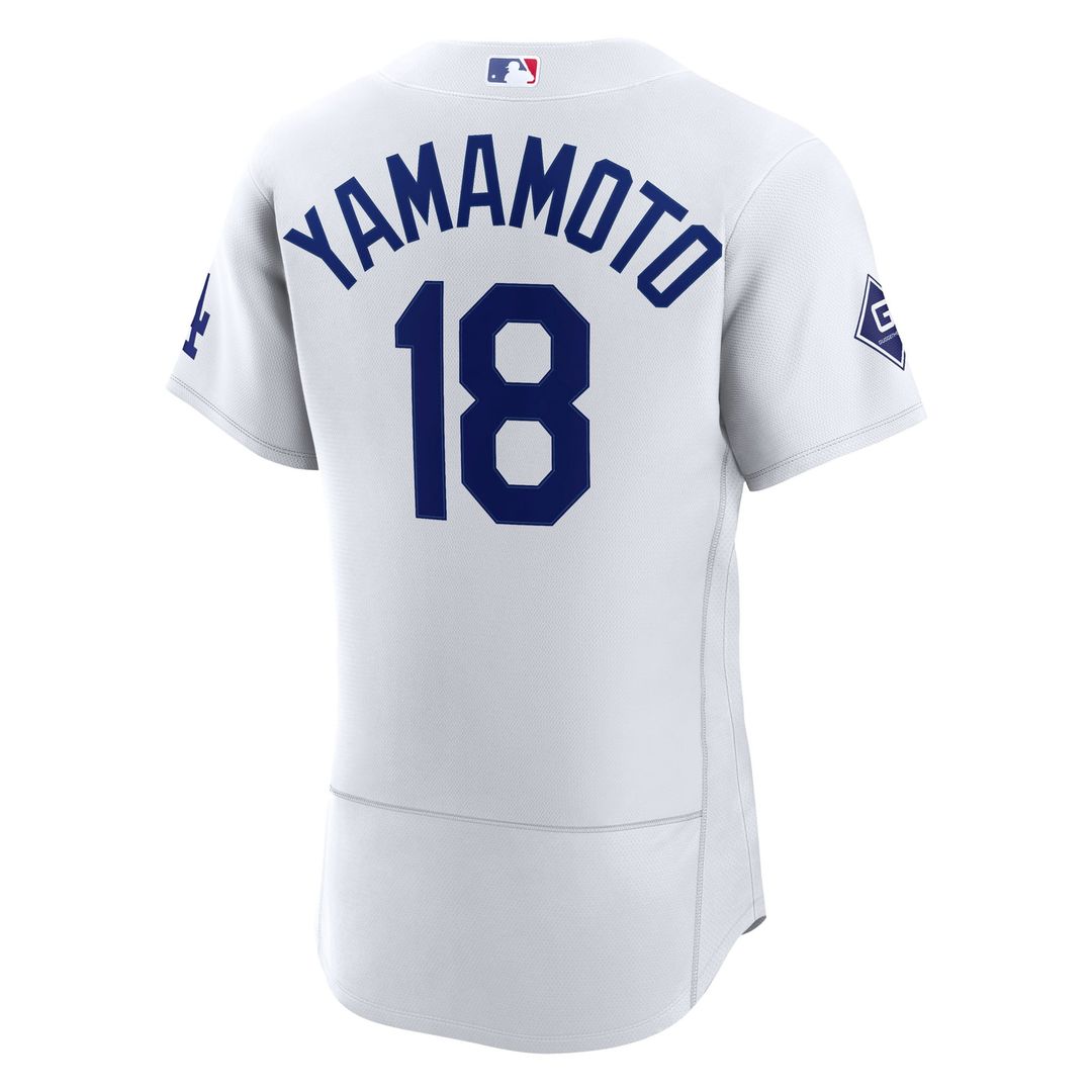 Yoshinobu Yamamoto Los Angeles Dodgers Home Authentic Sponsor Patch Jersey - White