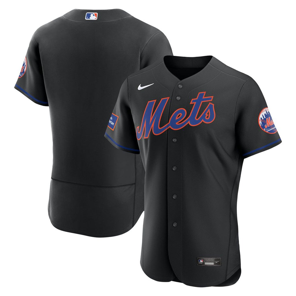 New York Mets Alternate Sponsor Patch Authentic Jersey - Black