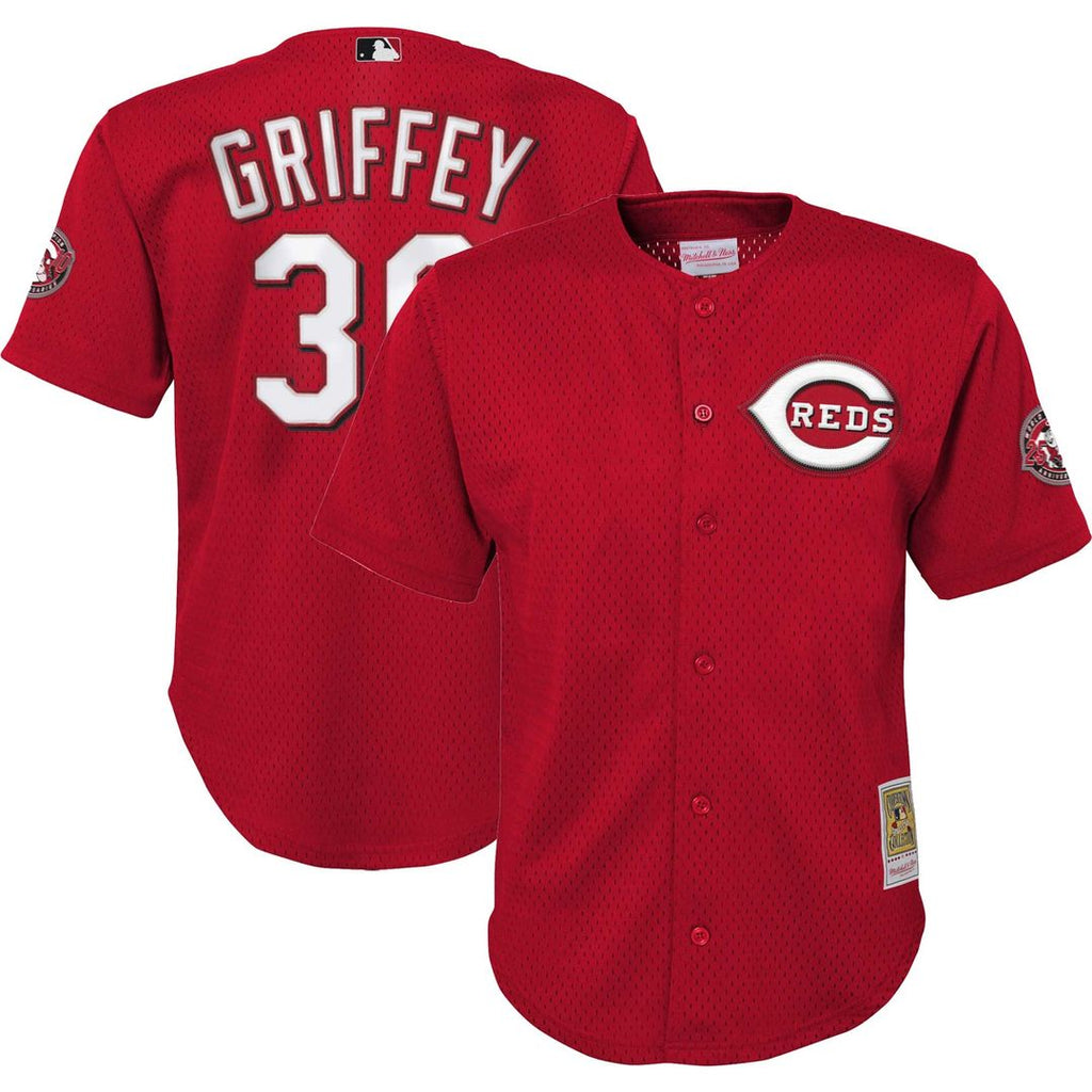 Ken Griffey Jr. Cincinnati Reds Youth Cooperstown Collection Mesh Batting Practice Jersey - Red
