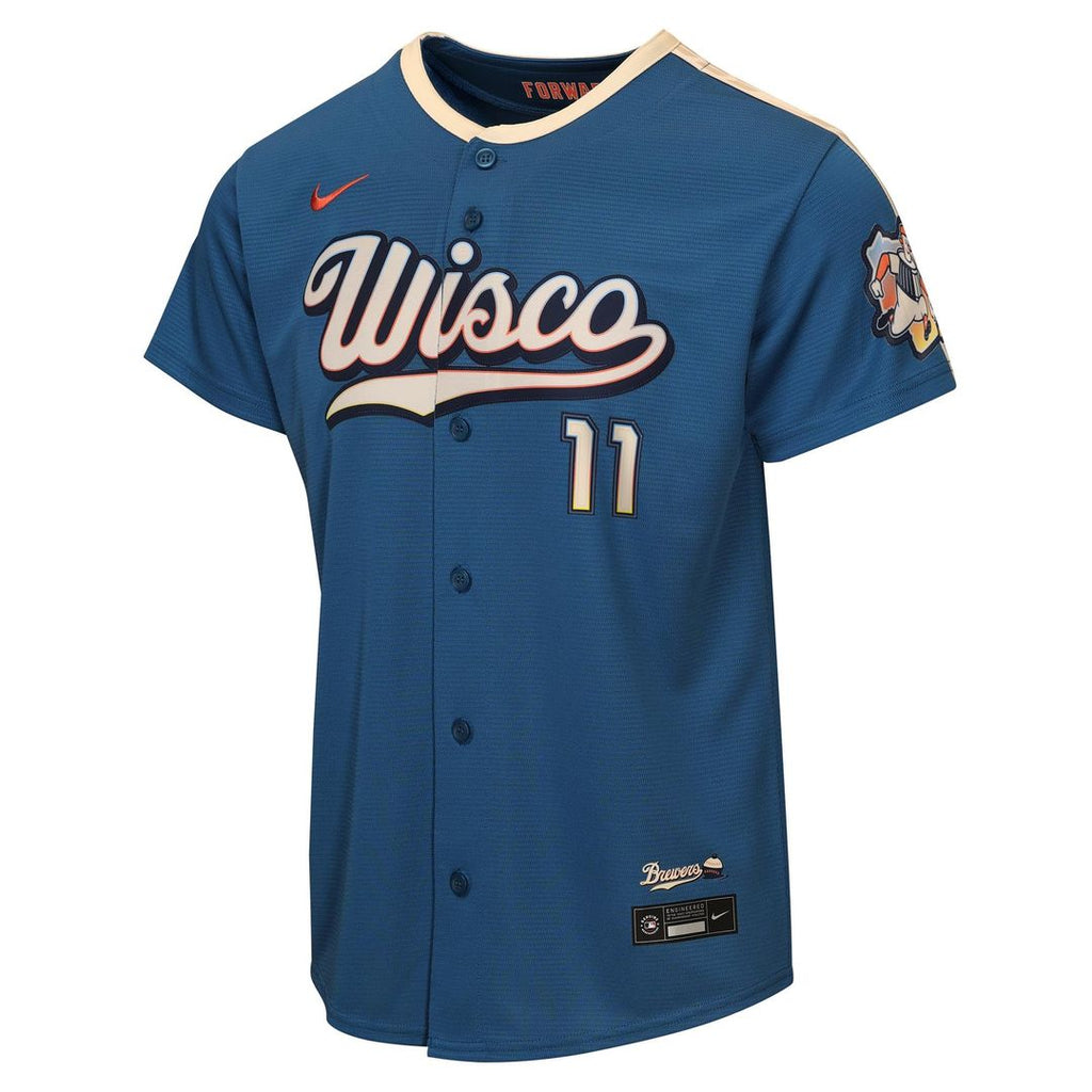 Jackson Chourio Milwaukee Brewers Youth 2026 City Connect Stadium Jersey - Mineral Blue