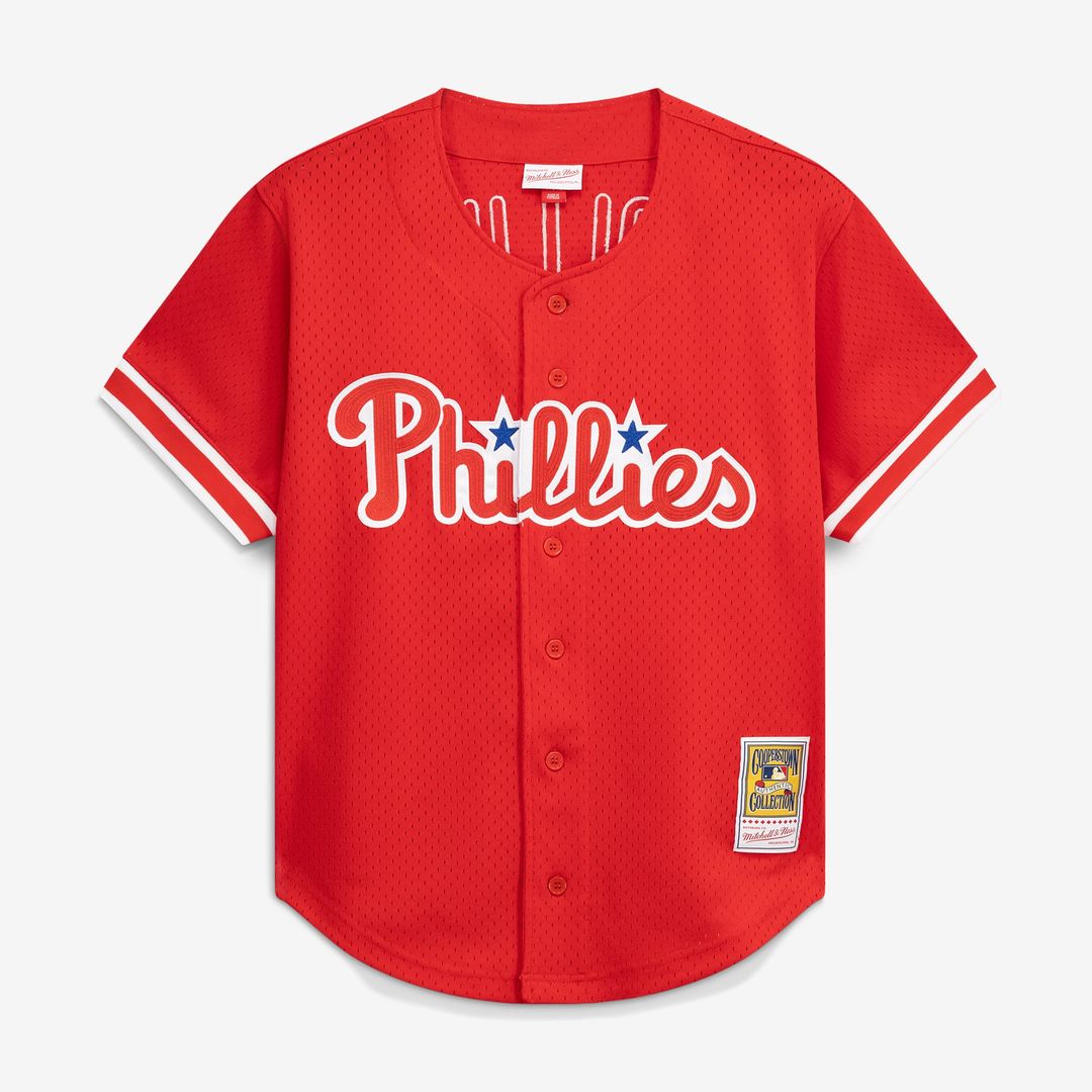 Jimmy Rollins Philadelphia Phillies Cooperstown Mesh Batting Practice Button - Up Jersey - Red