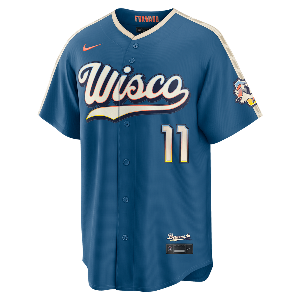 Jackson Chourio Milwaukee Brewers 2026 City Connect Stadium Jersey - Mineral Blue