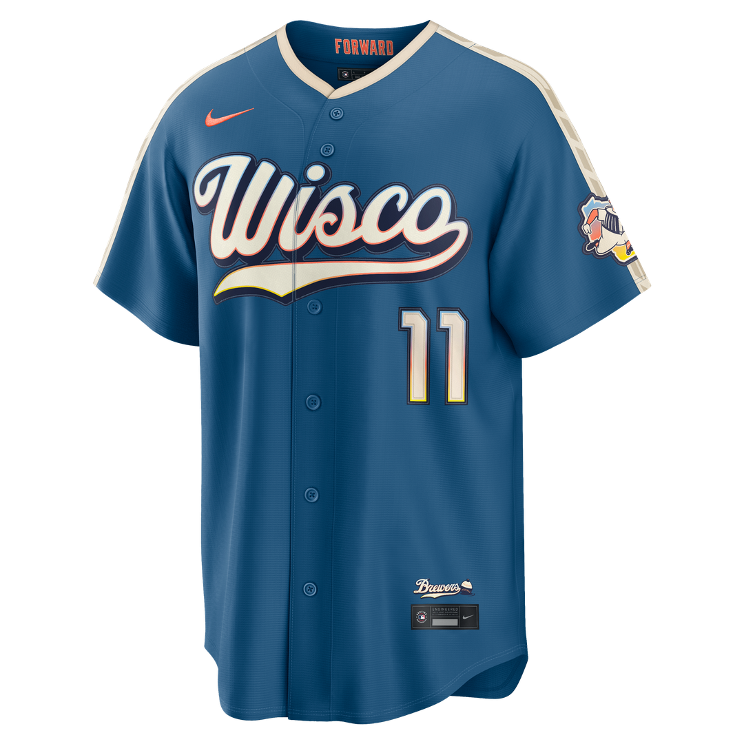 Jackson Chourio Milwaukee Brewers 2026 City Connect Stadium Jersey - Mineral Blue