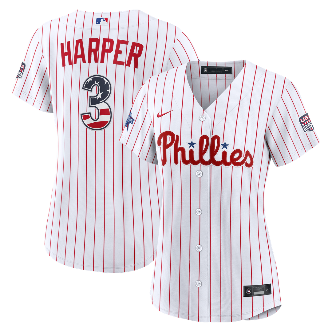 2026 All - Star Edition Stars & Stripes Women's Philadelphia Phillies Bryce Harper White Stadium Jersey