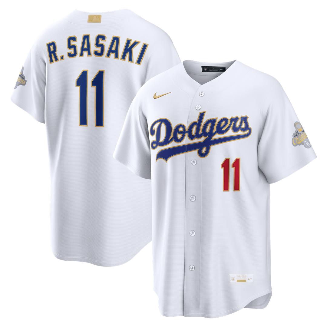 Roki Sasaki Los Angeles Dodgers 2026 Gold Collection Stadium Jersey - White