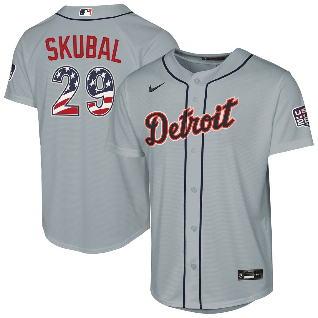 Tarik Skubal Detroit Tigers Youth USA 250 Fourth of July Road Replica Jersey - Gray