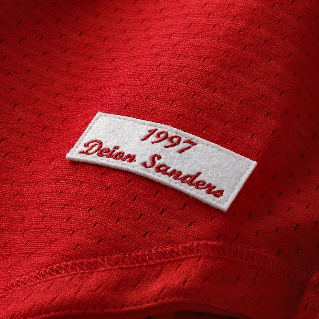 Deion Sanders Cincinnati Reds Cooperstown Mesh Batting Practice Button - Up Jersey - Red
