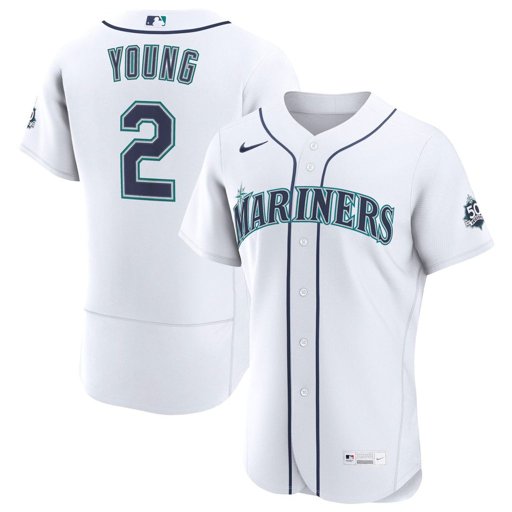 Cole Young Seattle Mariners Home 50th Season Authentic Jersey - White