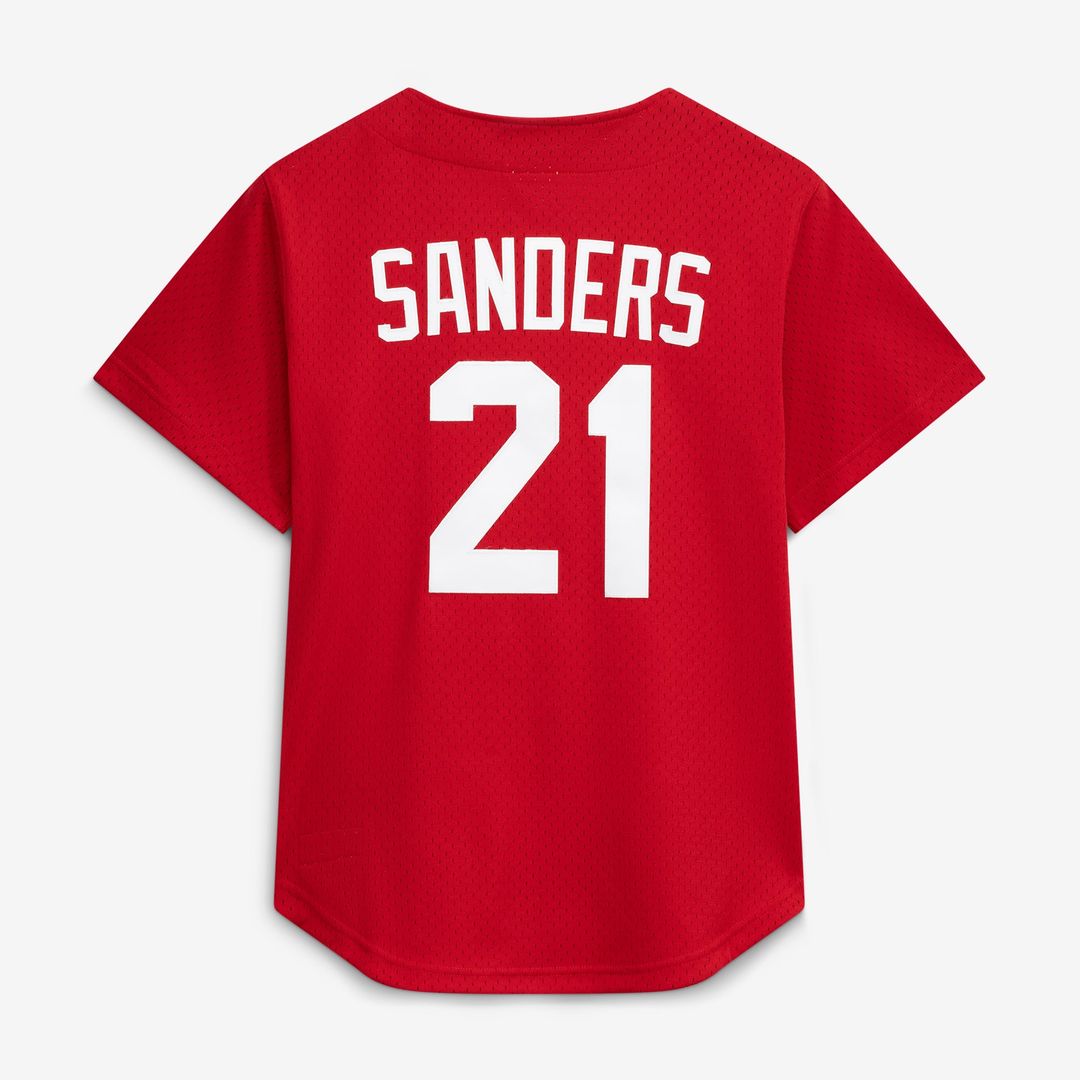 Deion Sanders Cincinnati Reds Cooperstown Mesh Batting Practice Button - Up Jersey - Red