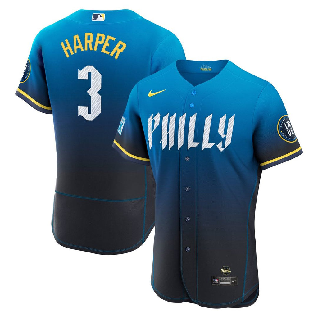 Bryce Harper Philadelphia Phillies City Connect Authentic Sponsor Patch Jersey - Blue