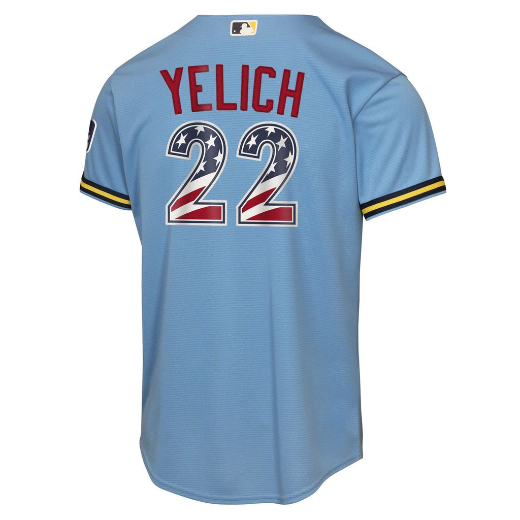 Christian Yelich Milwaukee Brewers Youth USA 250 Fourth of July Road Replica Jersey - Light Blue