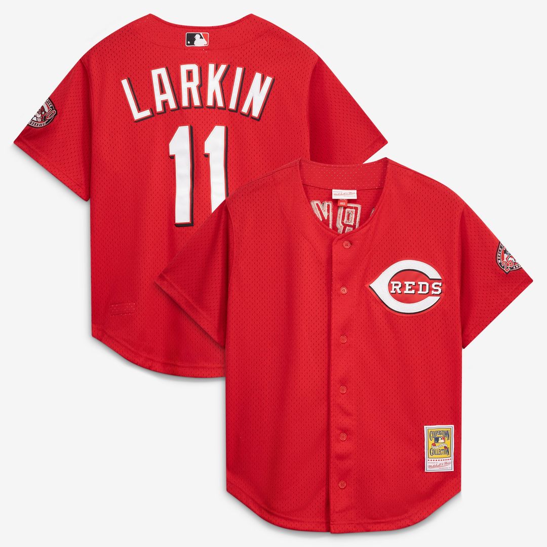 Barry Larkin Cincinnati Reds Cooperstown Collection Mesh Batting Practice Button - Up Jersey - Black