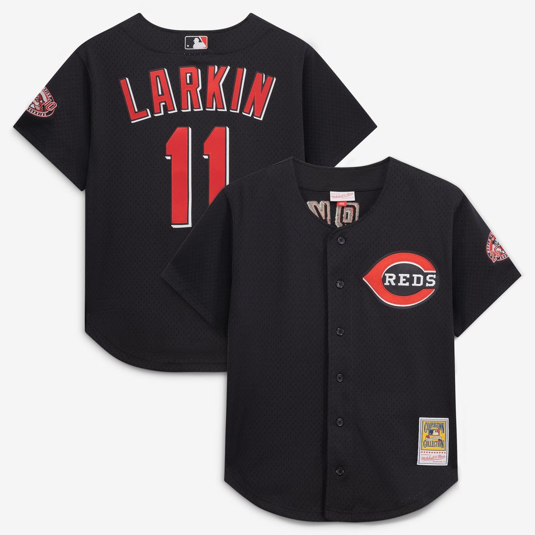Barry Larkin Cincinnati Reds Cooperstown Collection Mesh Batting Practice Button - Up Jersey - Black
