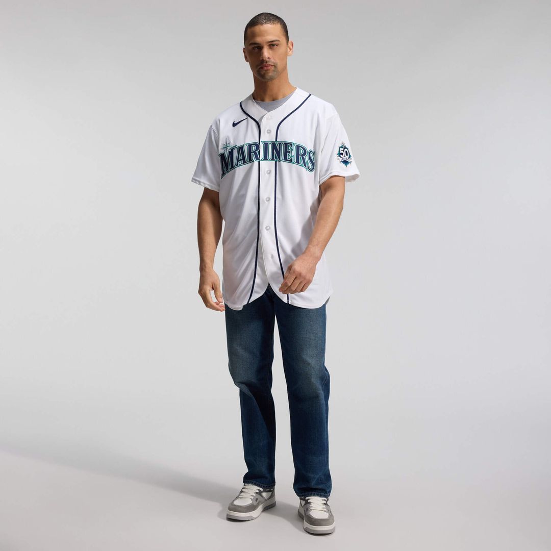 Seattle Mariners 50th Anniversary Patch Home Authentic Jersey - White