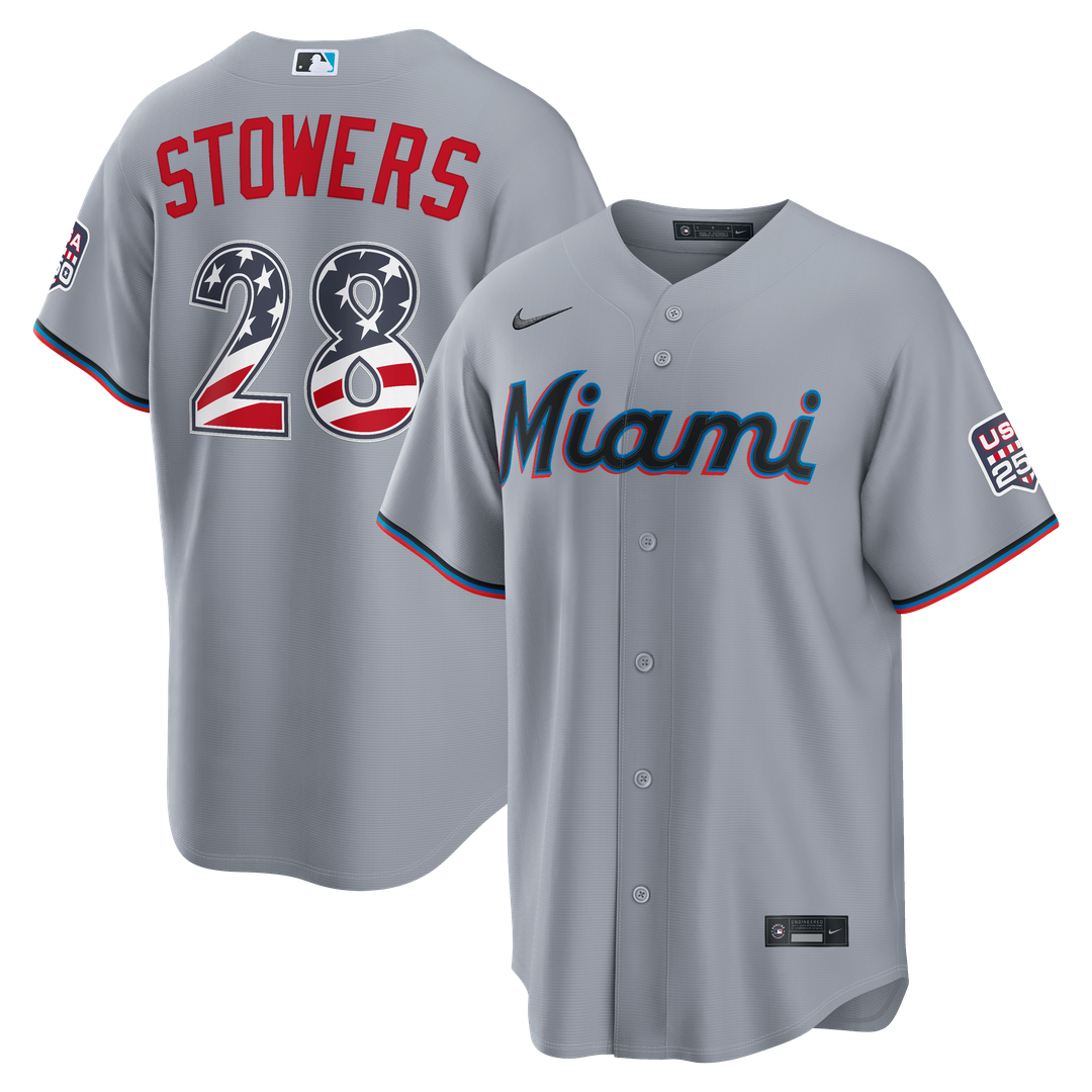 Fourth of July Miami Marlins Kyle Stowers Gray USA 250 Stadium Jersey