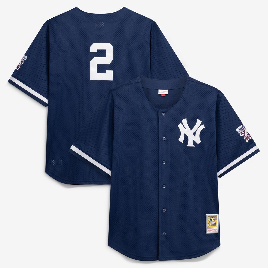 Derek Jeter New York Yankees Cooperstown Collection Mesh Batting Practice Button - Up Jersey - Navy