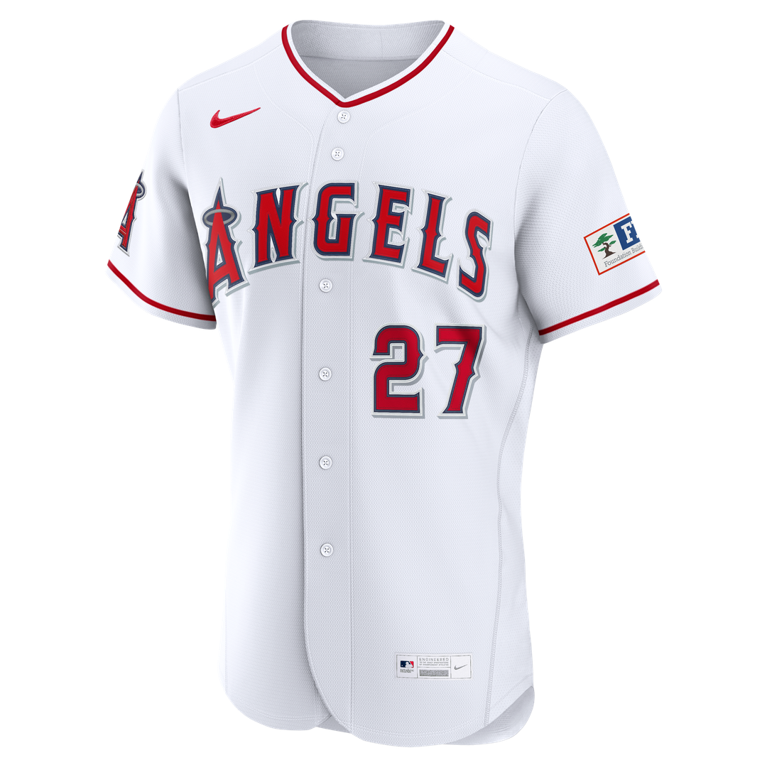 Mike Trout Los Angeles Angels Home Authentic Sponsor Patch Jersey - White