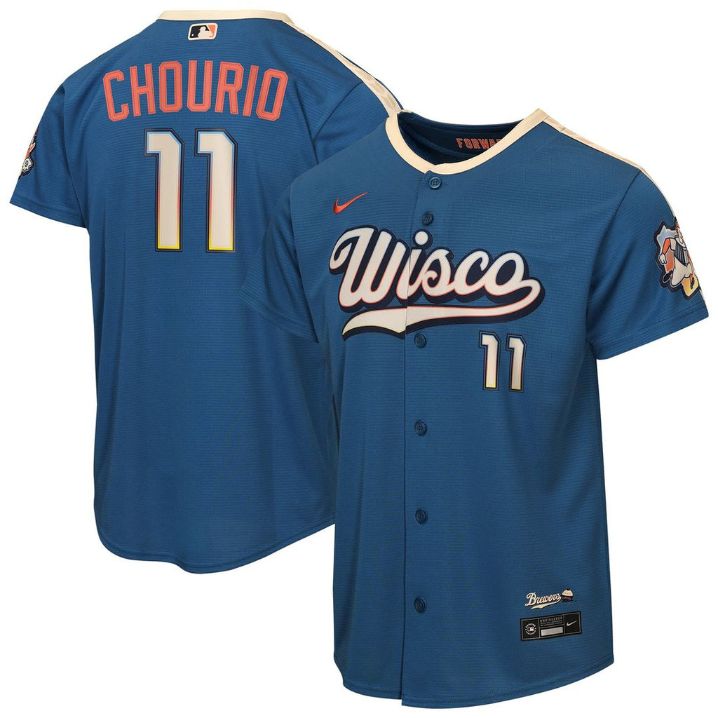 Jackson Chourio Milwaukee Brewers Youth 2026 City Connect Stadium Jersey - Mineral Blue
