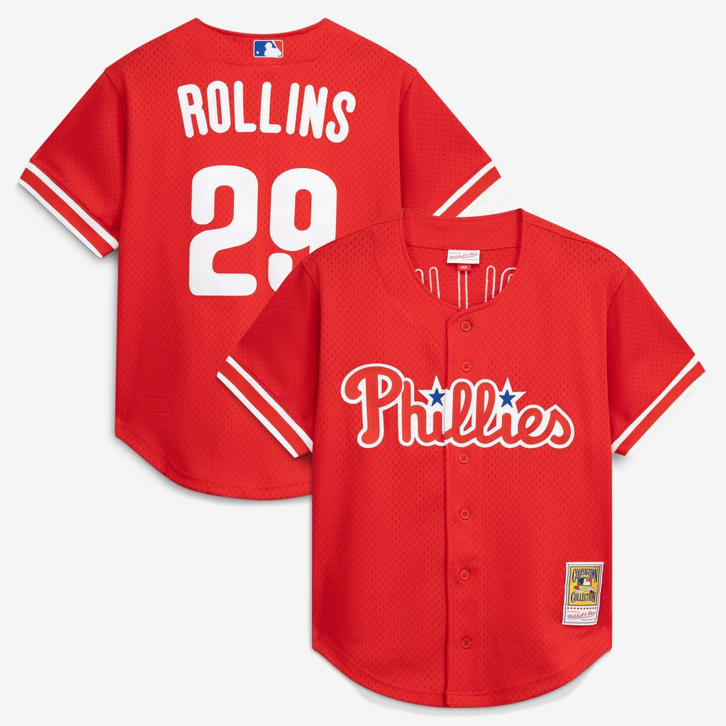 Jimmy Rollins Philadelphia Phillies Cooperstown Mesh Batting Practice Button - Up Jersey - Red