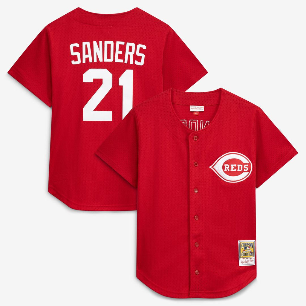 Deion Sanders Cincinnati Reds Cooperstown Mesh Batting Practice Button - Up Jersey - Red