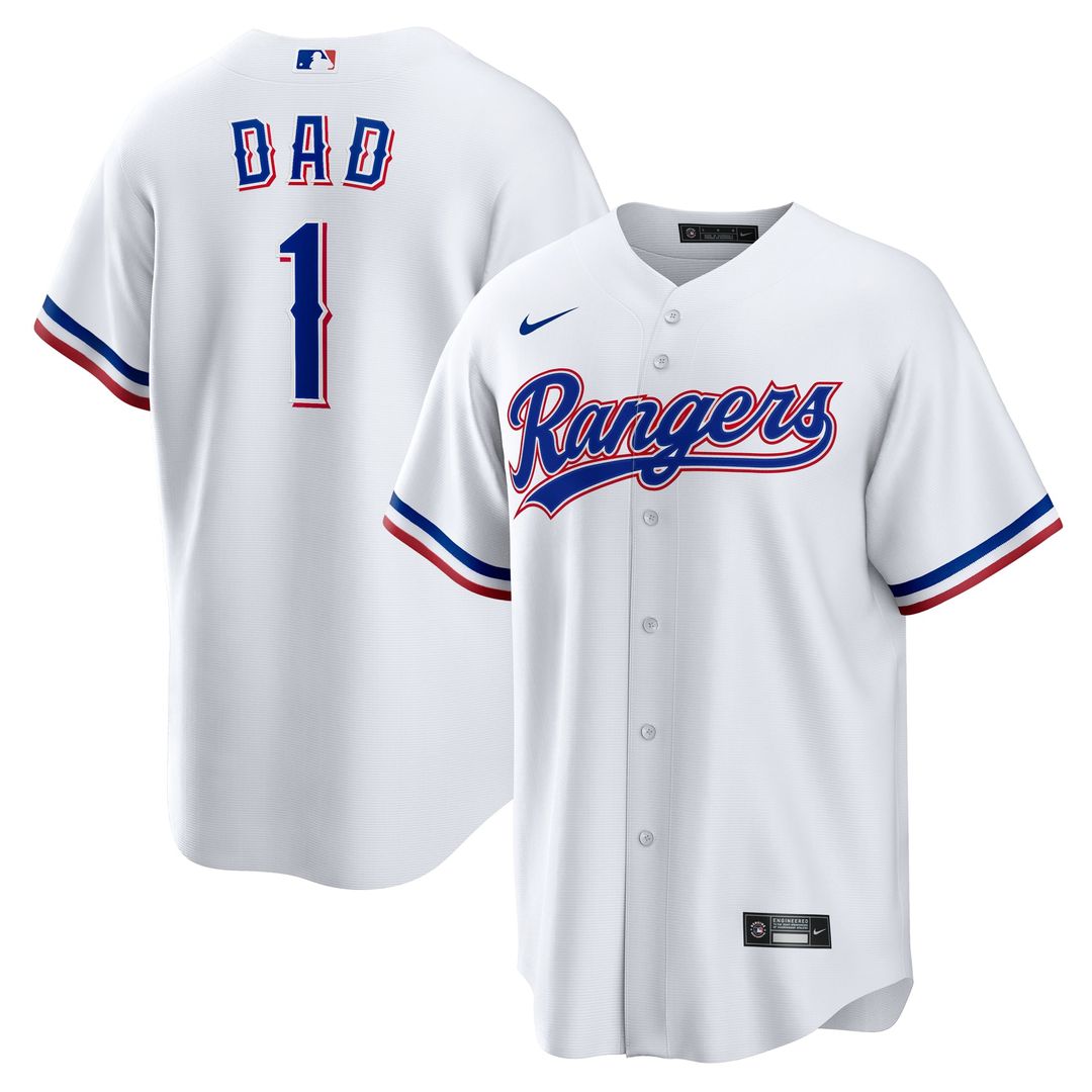 Texas Rangers #1 Dad Home Replica Jersey - White