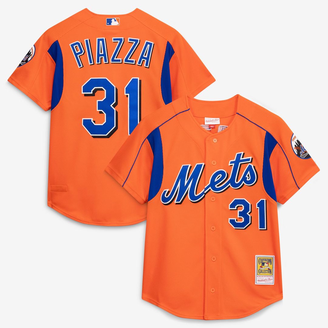 Mike Piazza New York Mets Cooperstown Collection Mesh Batting Practice Button - Up Jersey - Orange