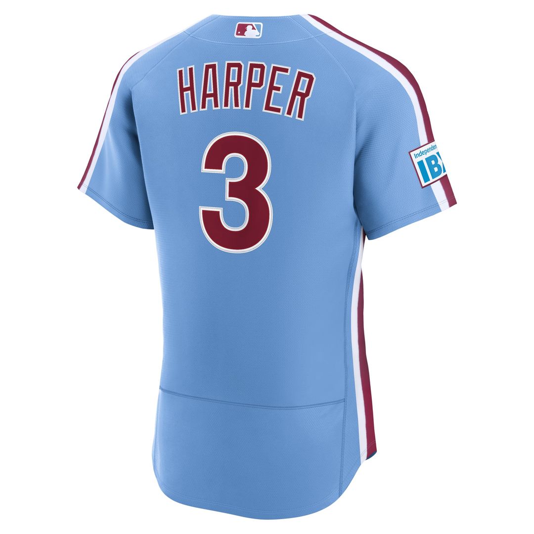 Bryce Harper Philadelphia Phillies Alternate Authentic Sponsor Patch Jersey - Light Blue