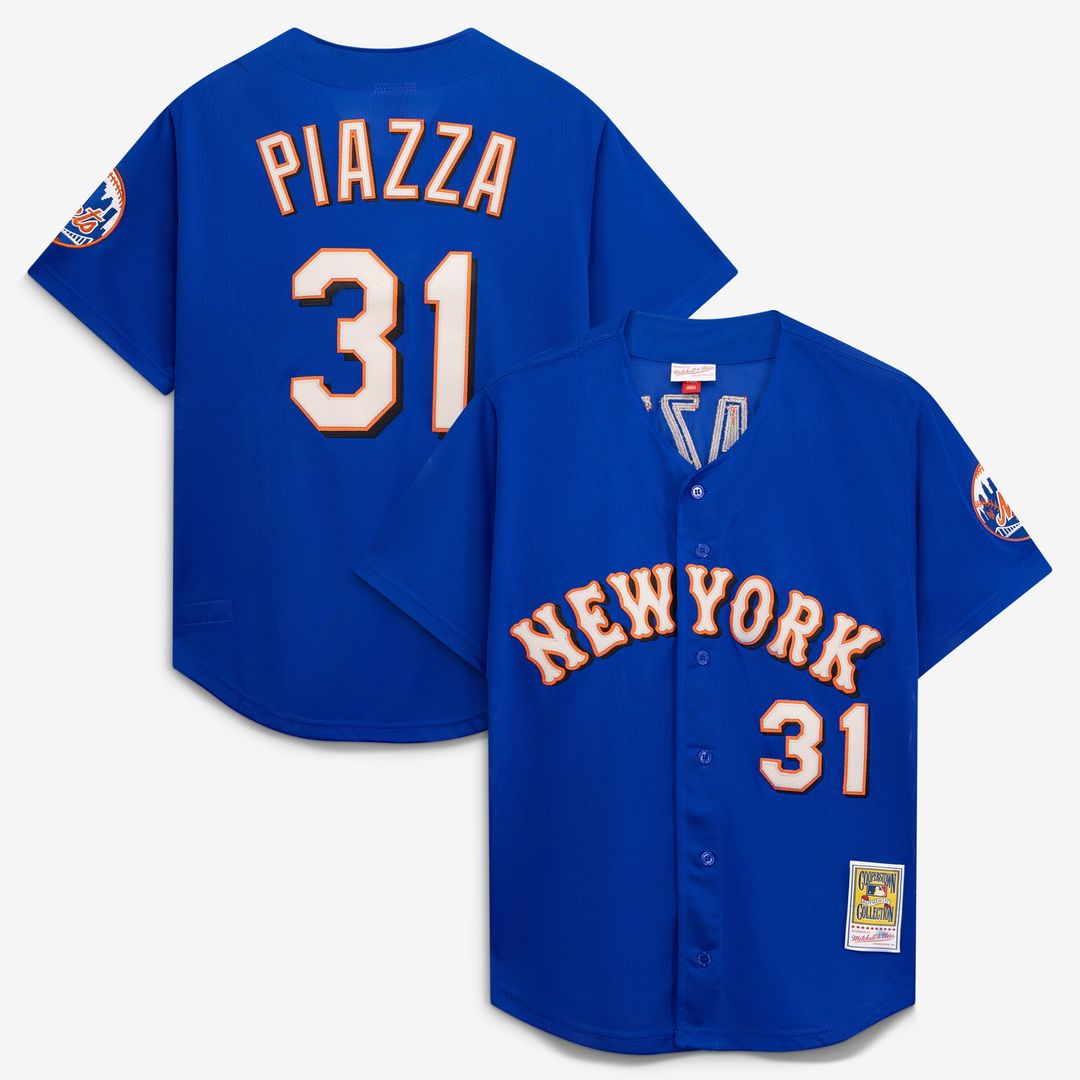 Mike Piazza New York Mets Cooperstown Collection Mesh Batting Practice Button - Up Jersey - Royal