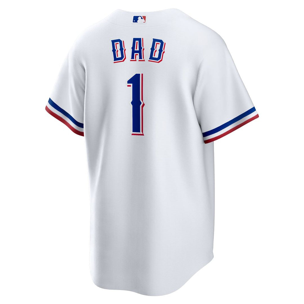 Texas Rangers #1 Dad Home Replica Jersey - White