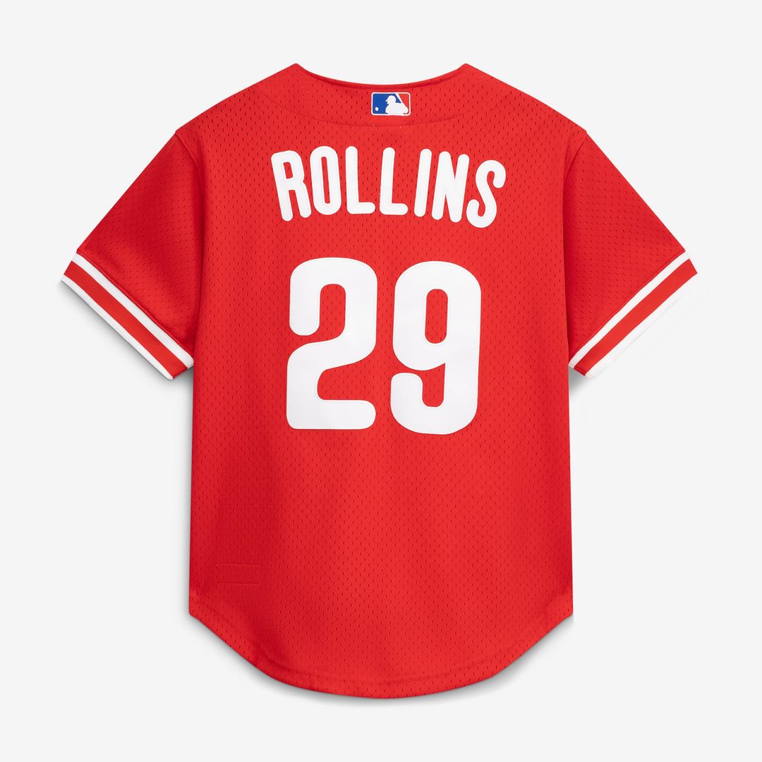 Jimmy Rollins Philadelphia Phillies Cooperstown Mesh Batting Practice Button - Up Jersey - Red