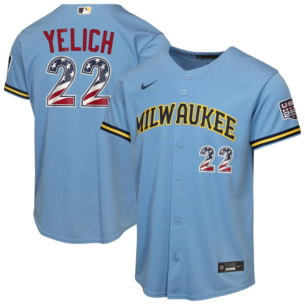 Christian Yelich Milwaukee Brewers Youth USA 250 Fourth of July Road Replica Jersey - Light Blue