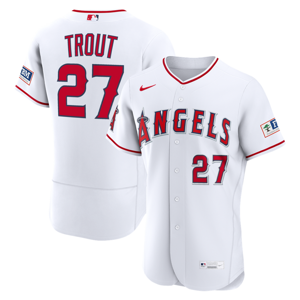 Mike Trout Los Angeles Angels Home Authentic Sponsor Patch Jersey - White