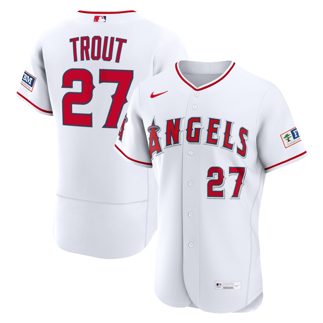 Mike Trout Los Angeles Angels Home Authentic Sponsor Patch Jersey - White