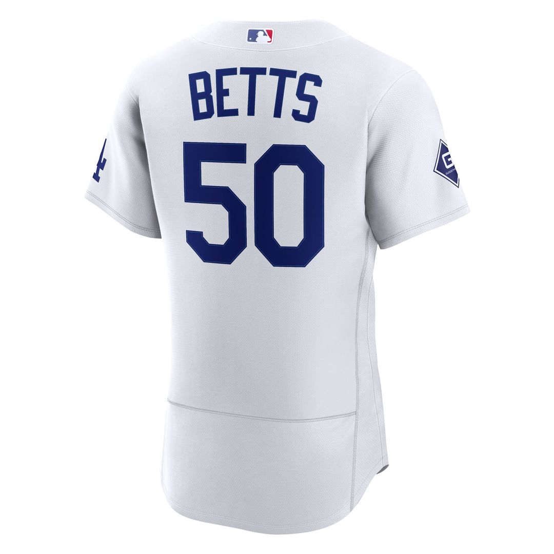 Mookie Betts Los Angeles Dodgers Home Authentic Sponsor Patch Jersey - White