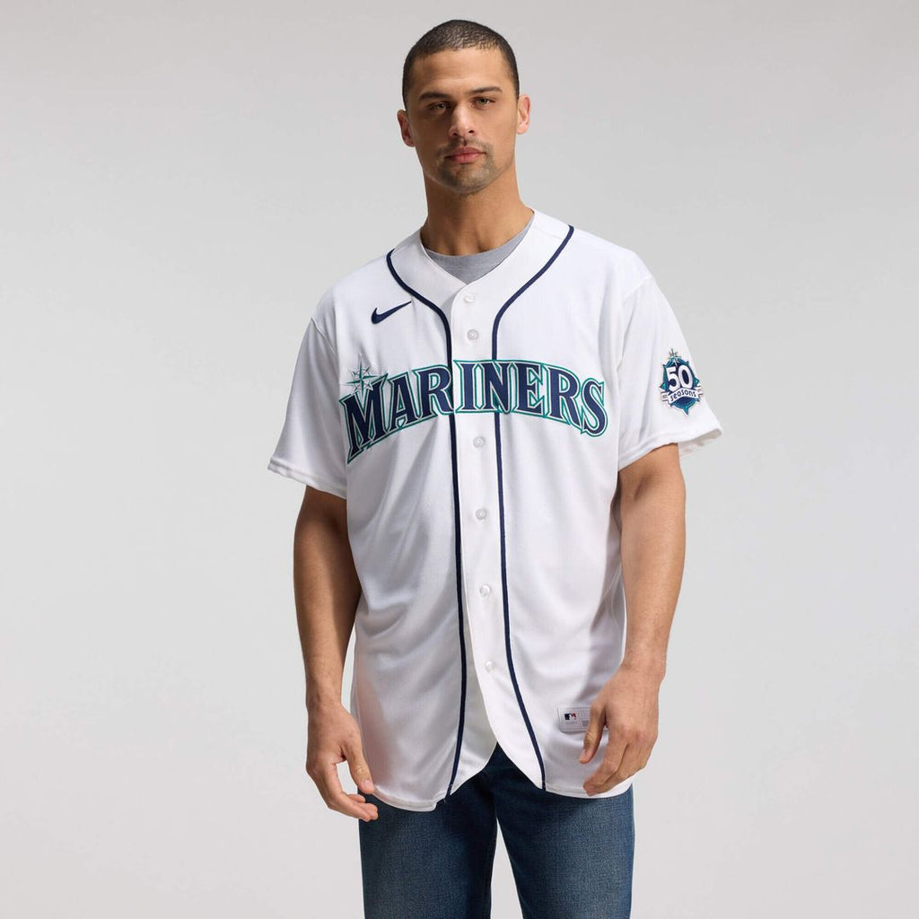 Seattle Mariners 50th Anniversary Patch Home Authentic Jersey - White